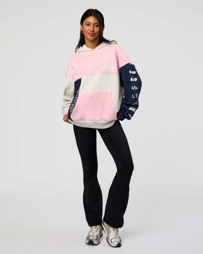 Deconstructed Fleece Hoodie - Grey Marl-Marshmallow-Navy