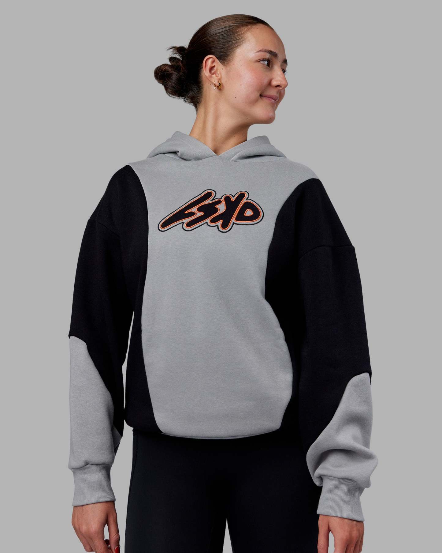 Downtown Oversized Panel Hoodie - Circular Grey - Black