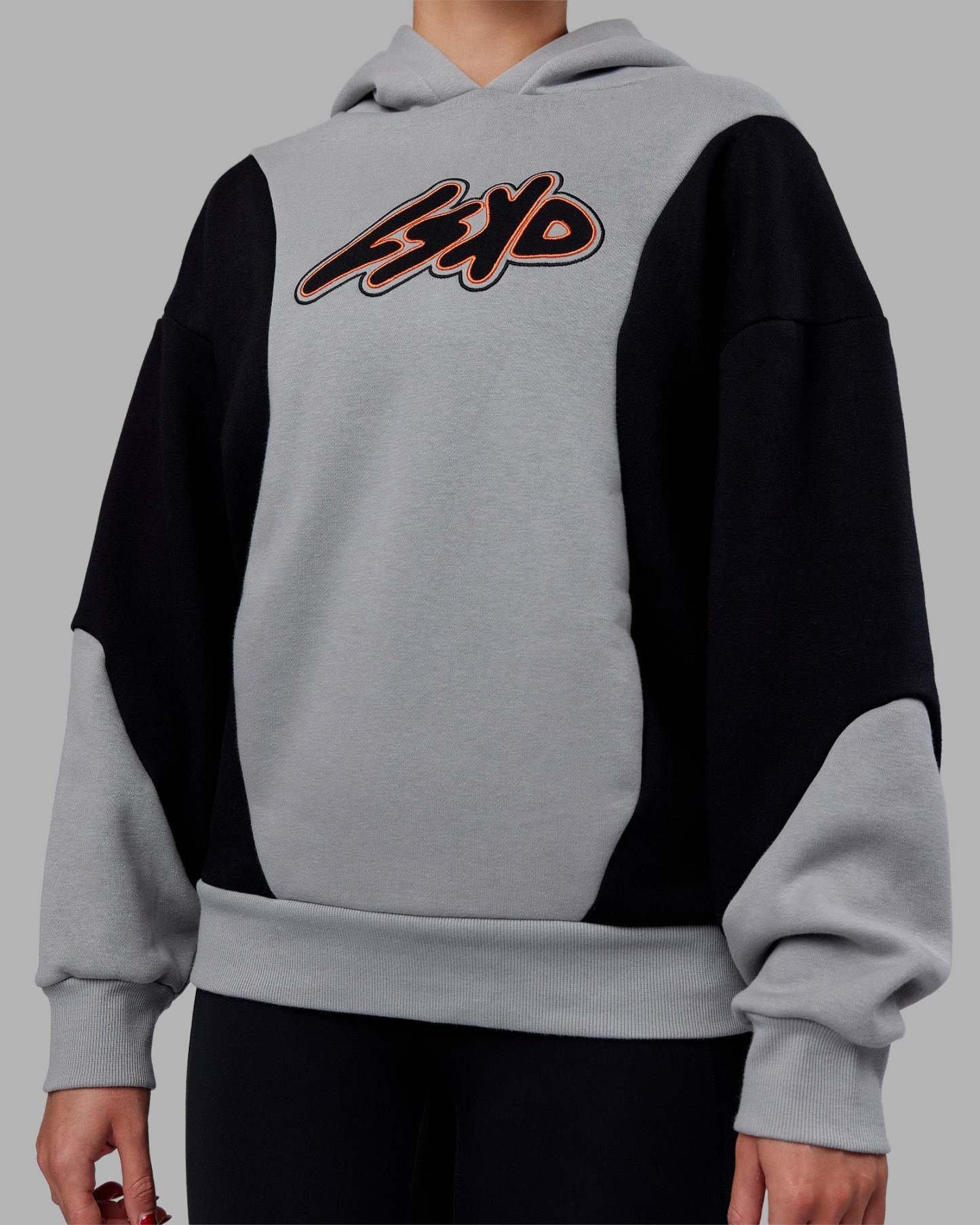 Downtown Oversized Panel Hoodie - Circular Grey - Black