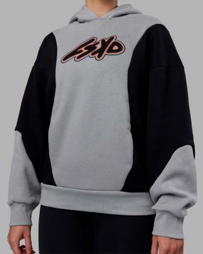 Downtown Oversized Panel Hoodie - Circular Grey - Black
