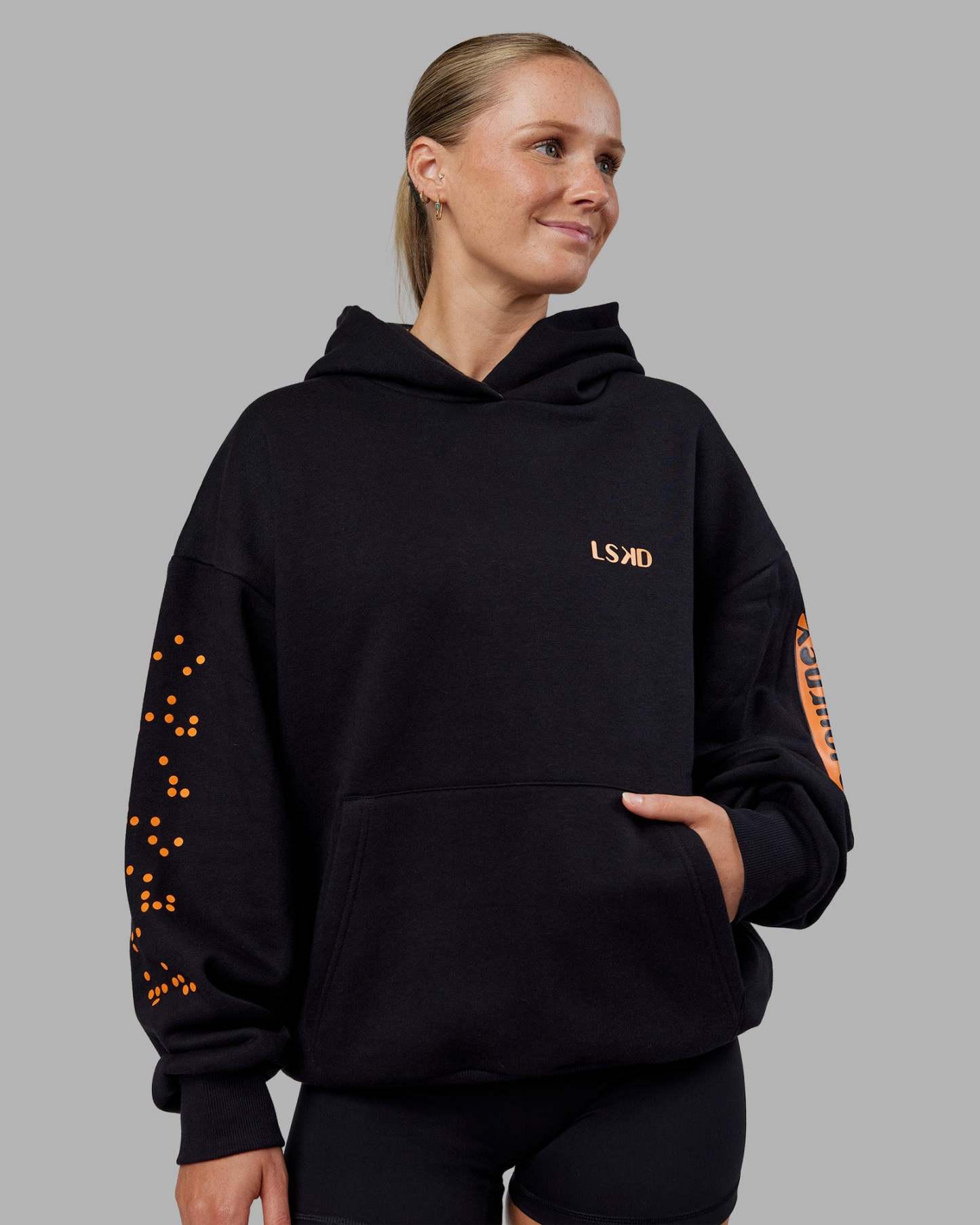 Hyped Unisex Oversized Hoodie - Black-Vibrant Orange