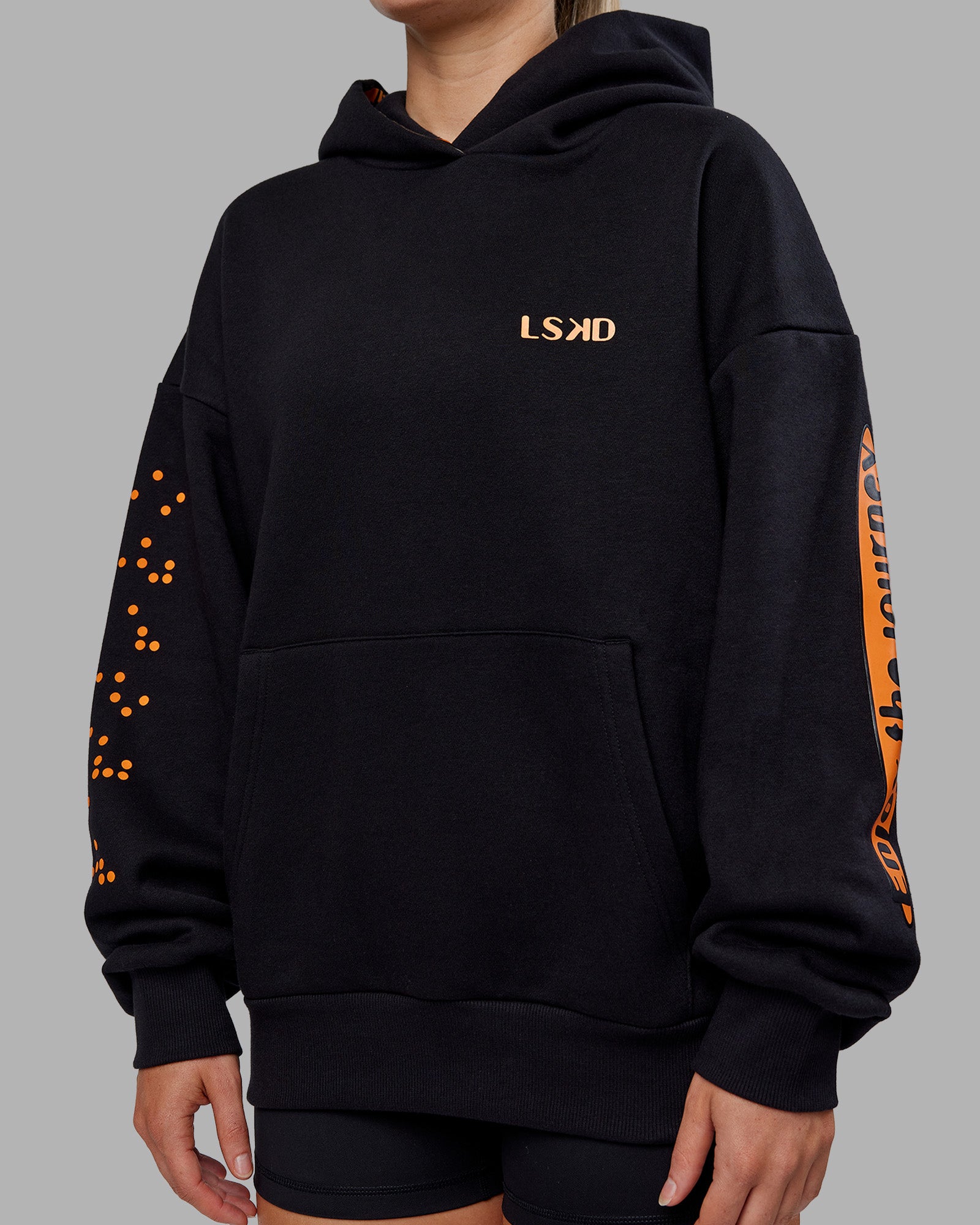 Hyped Unisex Oversized Hoodie - Black-Vibrant Orange