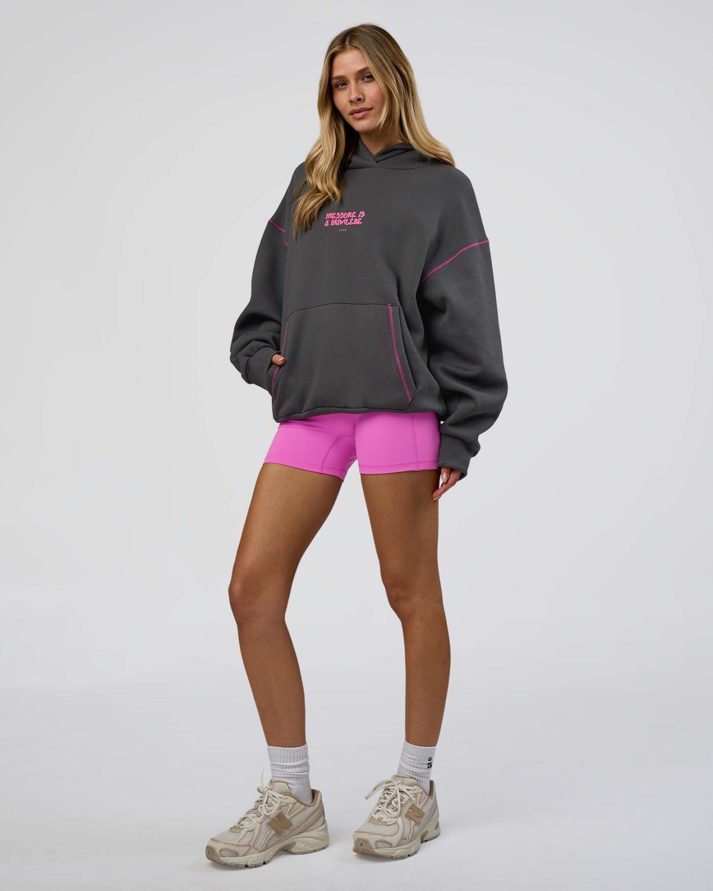 Pressure is Privilege Oversized Hoodie - Dark Storm-Ultra Fuchsia