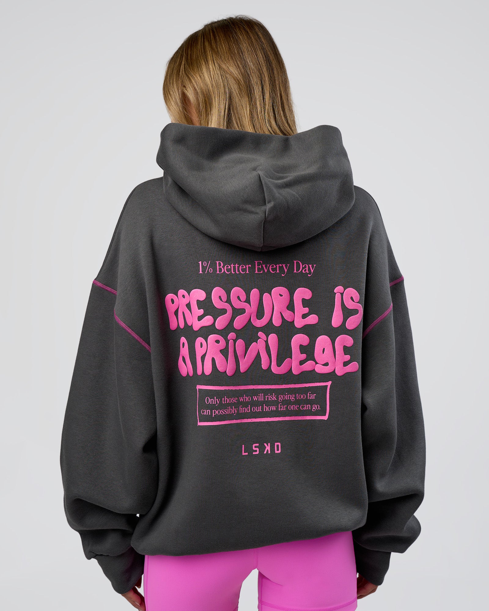 Pressure is Privilege Oversized Hoodie - Dark Storm-Ultra Fuchsia
