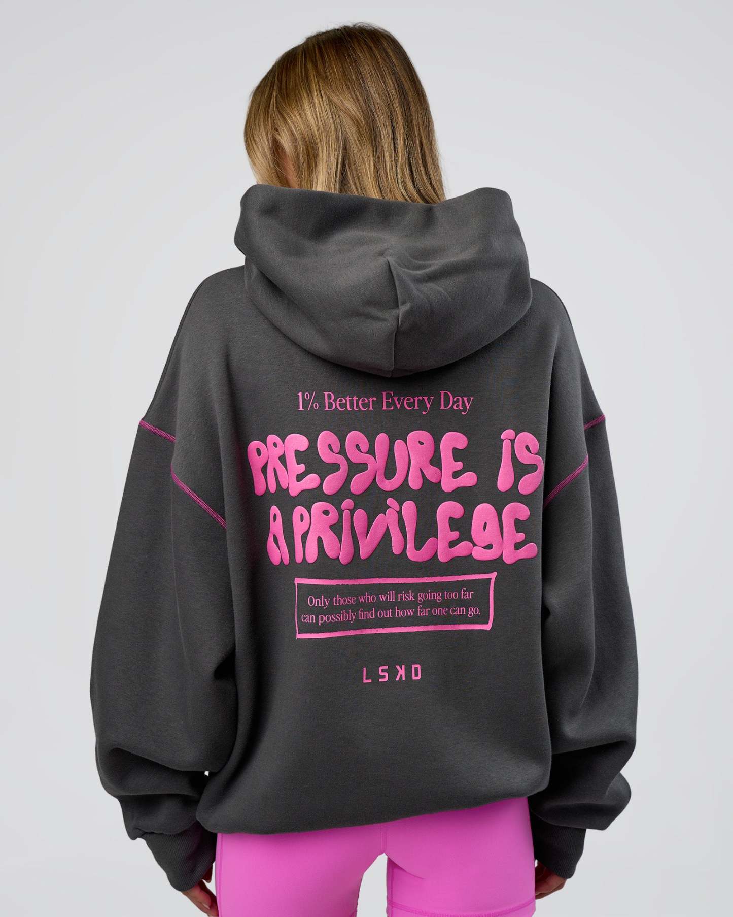Pressure is Privilege Oversized Hoodie - Dark Storm-Ultra Fuchsia