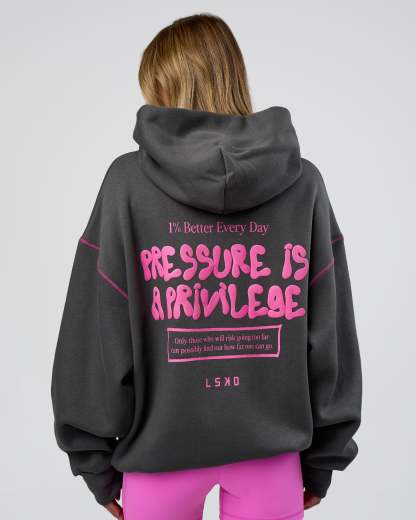 Pressure is Privilege Oversized Hoodie - Dark Storm-Ultra Fuchsia