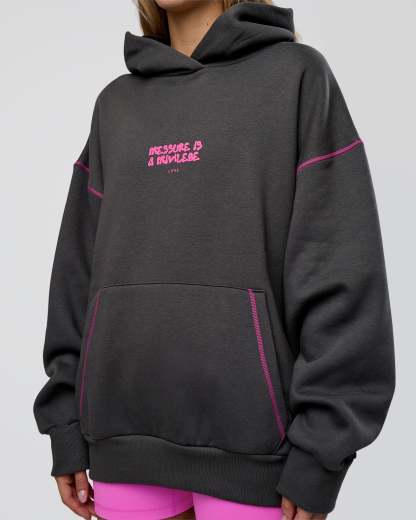 Pressure is Privilege Oversized Hoodie - Dark Storm-Ultra Fuchsia