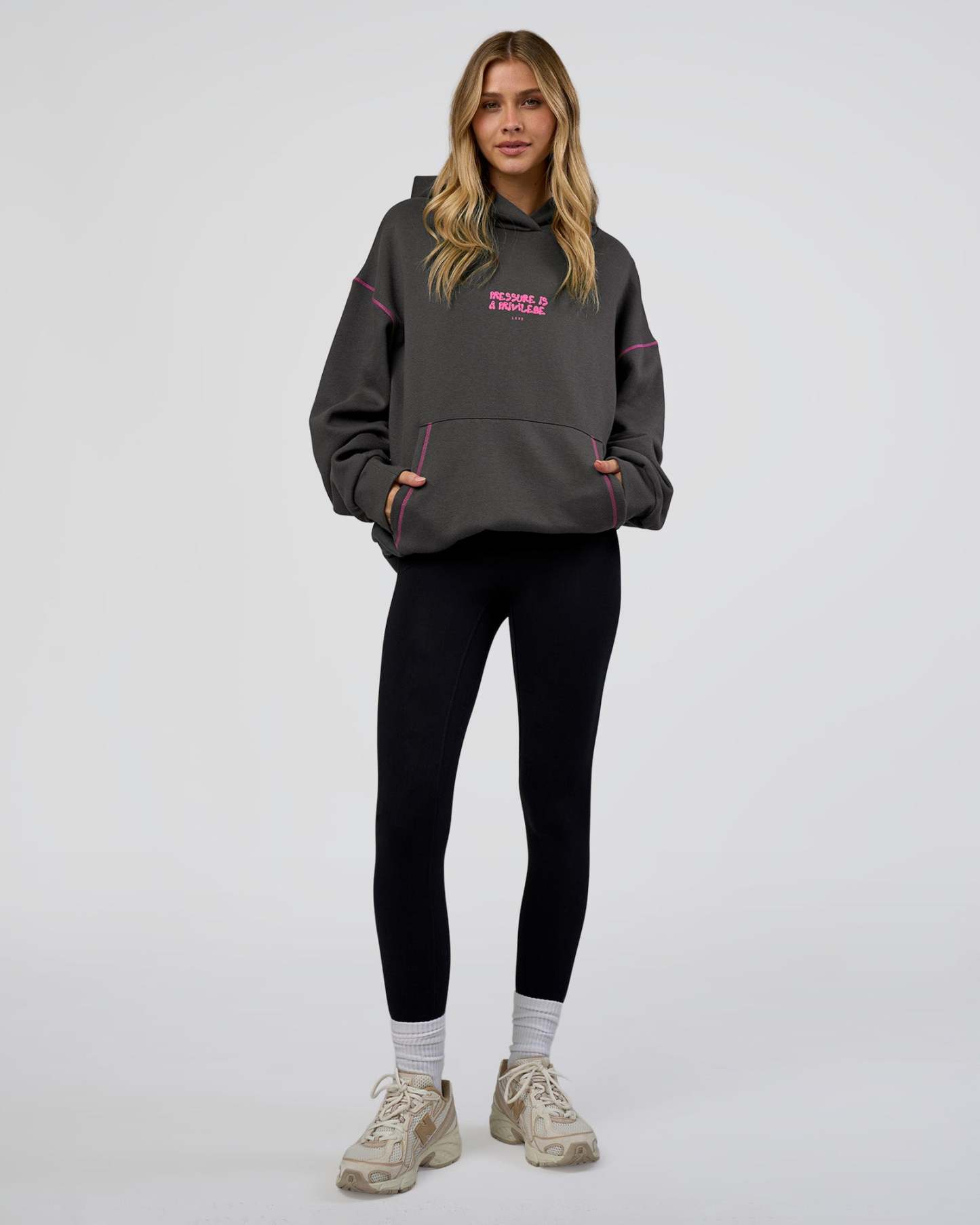 Pressure is Privilege Oversized Hoodie - Dark Storm-Ultra Fuchsia