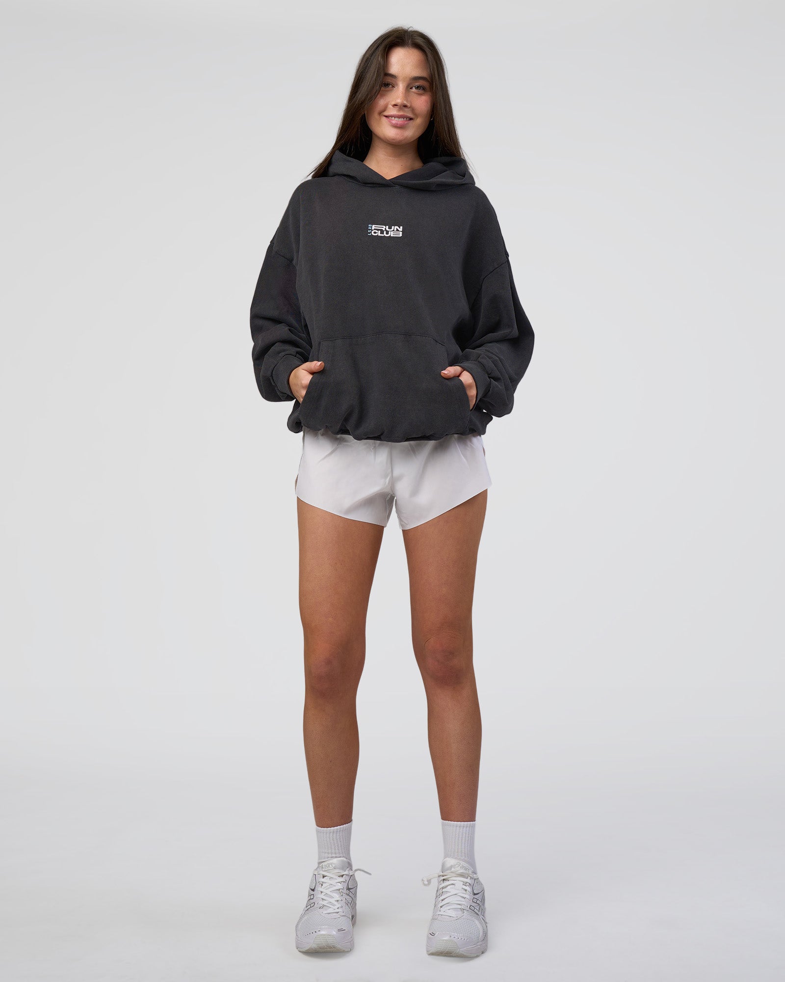Runner鈥檚 Unisex Oversized Hoodie - Black Washed-White