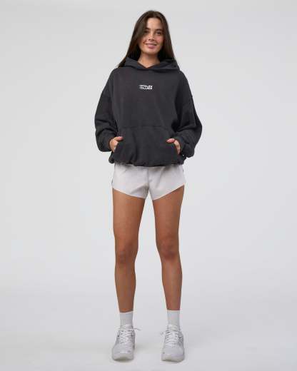 Runner鈥檚 Unisex Oversized Hoodie - Black Washed-White