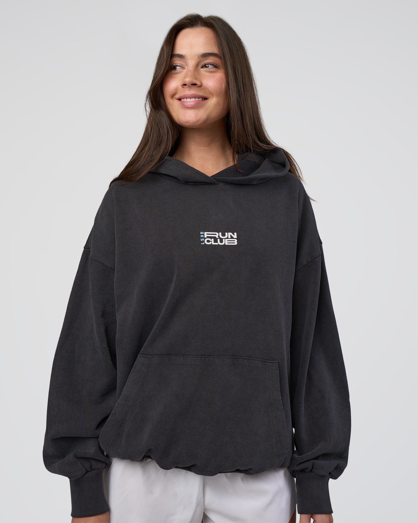 Runner鈥檚 Unisex Oversized Hoodie - Black Washed-White