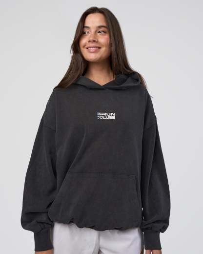 Runner鈥檚 Unisex Oversized Hoodie - Black Washed-White