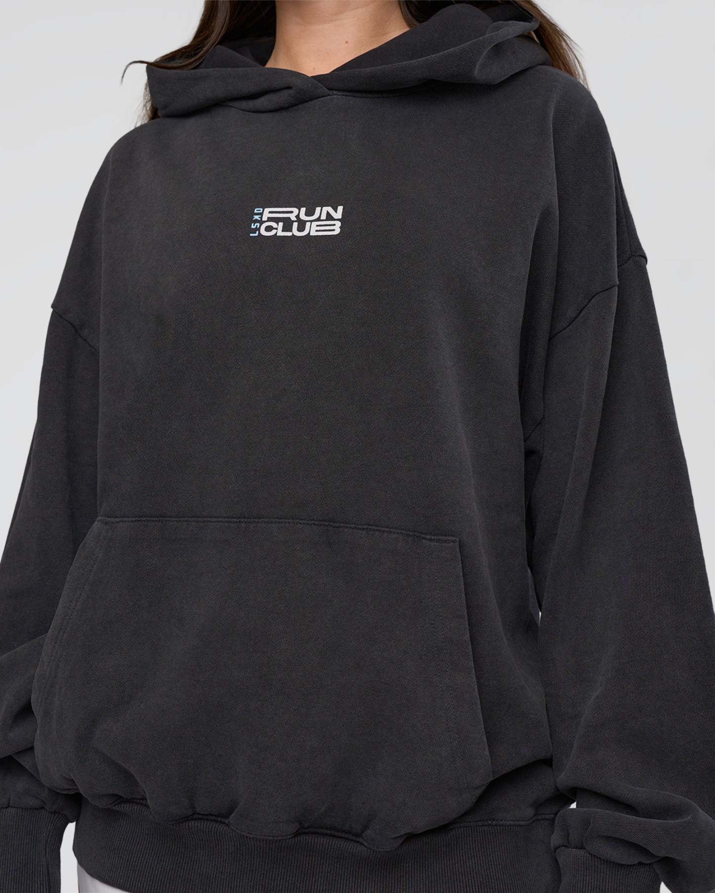 Runner鈥檚 Unisex Oversized Hoodie - Black Washed-White