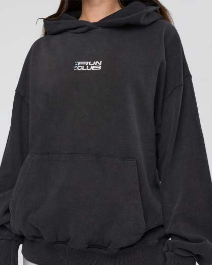 Runner鈥檚 Unisex Oversized Hoodie - Black Washed-White