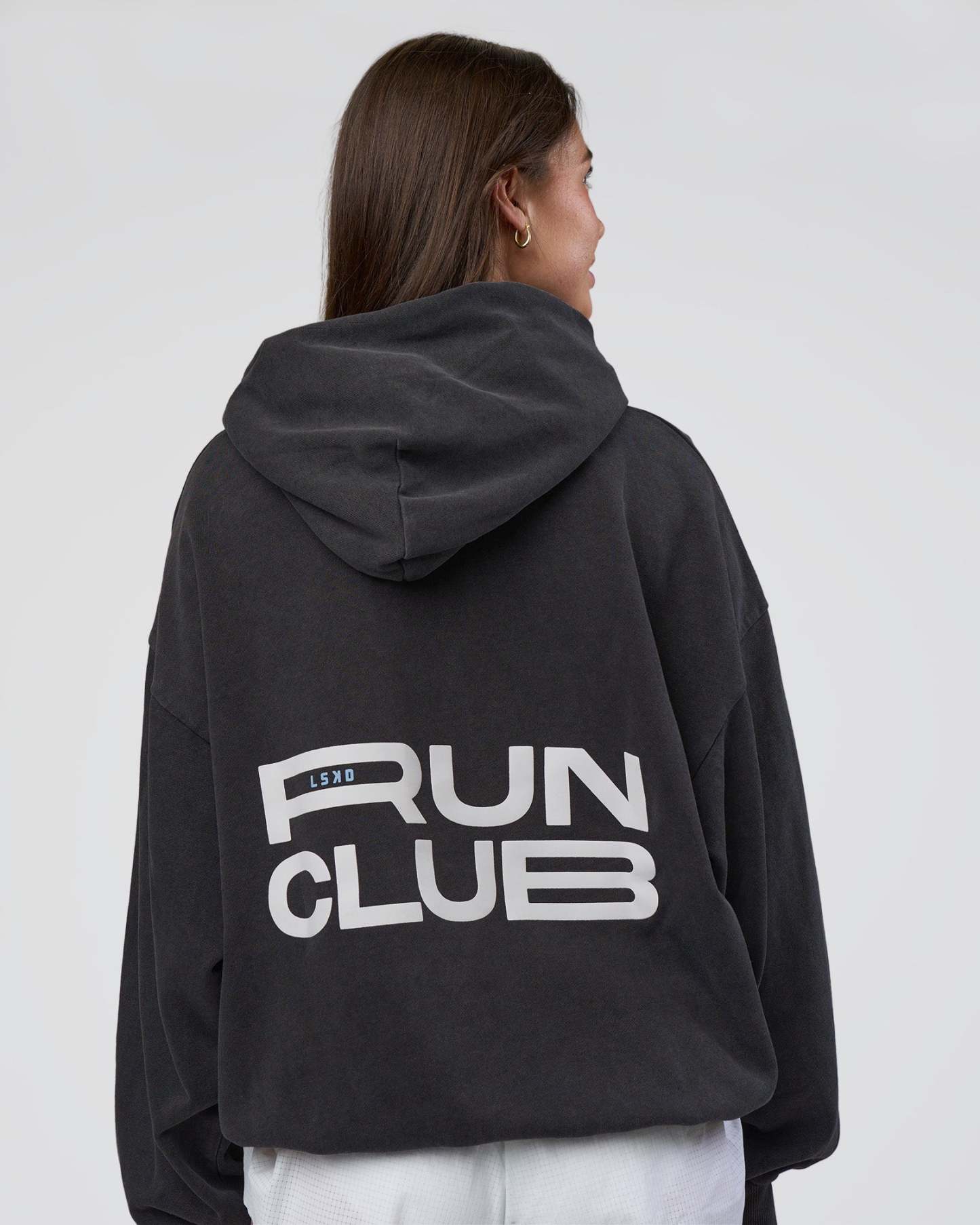 Runner鈥檚 Unisex Oversized Hoodie - Black Washed-White