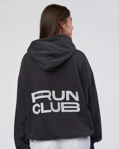 Runner鈥檚 Unisex Oversized Hoodie - Black Washed-White