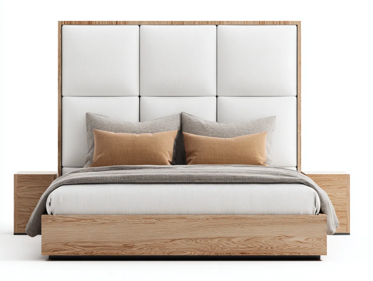 Doppelbett-Holz-Stoff-228x204x108 cm-Weiß-Eiche-Modern-Luxegetnest