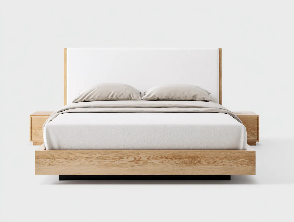 Doppelbett-Holz-Stoff-218x194x98 cm-Weiß-Eiche-Modern-Luxegetnest