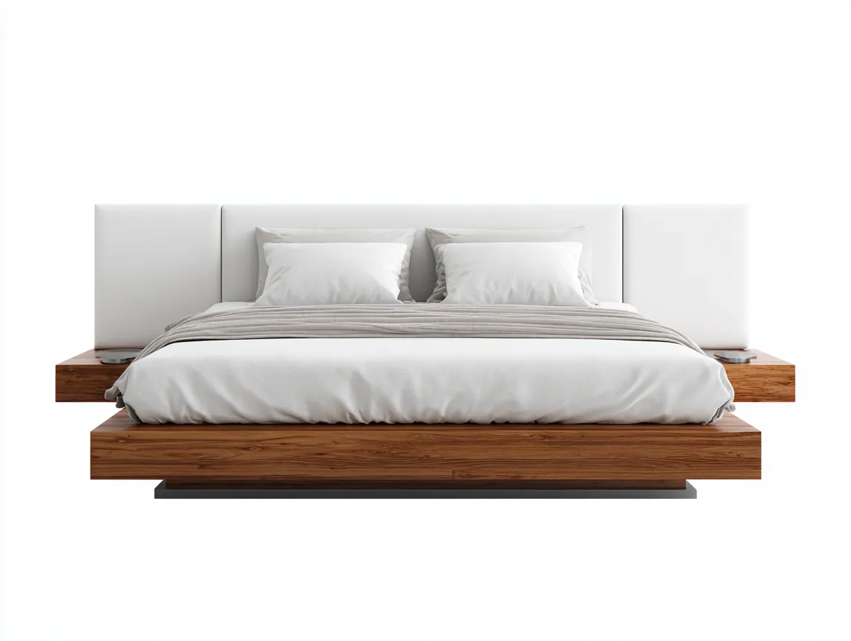 Doppelbett-Holz-Stoff-220x196x92 cm-Weiß-Nussbaum-Modern-Luxegetnest