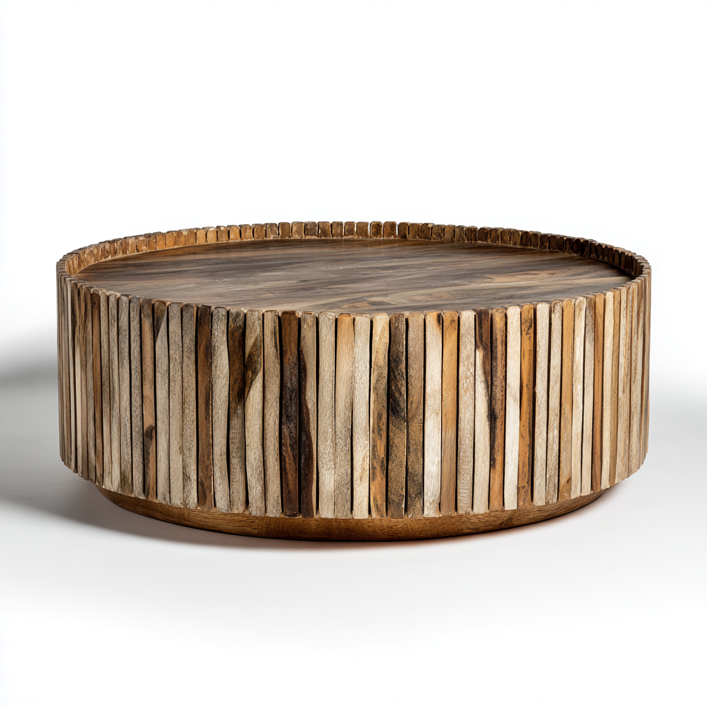 Mesas de jardín redonda madera maciza 90x90x40 cm - marrón - diseño rústico-Homiuphaus