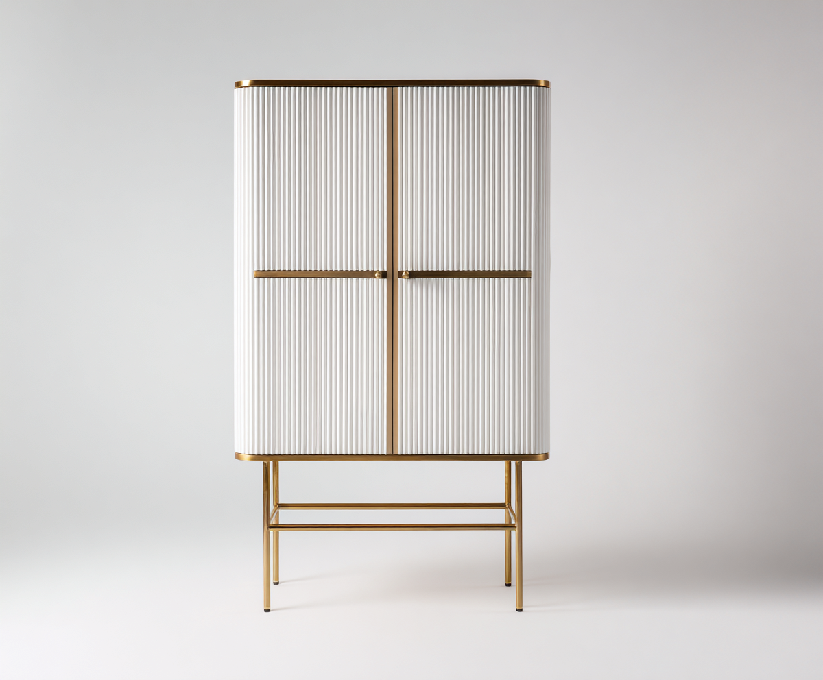 Armario blanco y dorado 75x40x160 cm - 2 puertas - diseño moderno-Homiuphaus