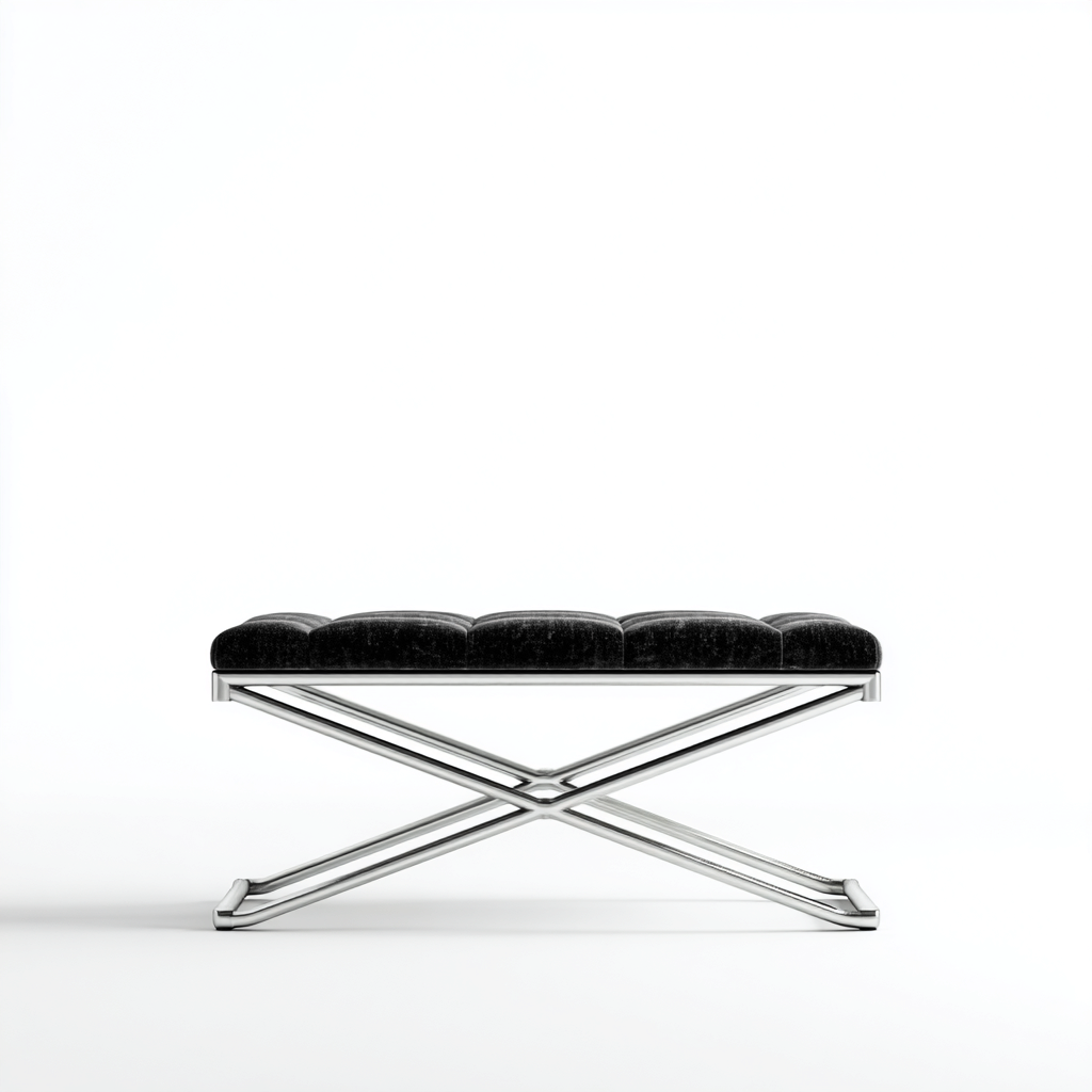 Banco de entrada metal y tapizado 102x40x45 cm - negro-cromado - diseño moderno cruzado-Homiuphaus