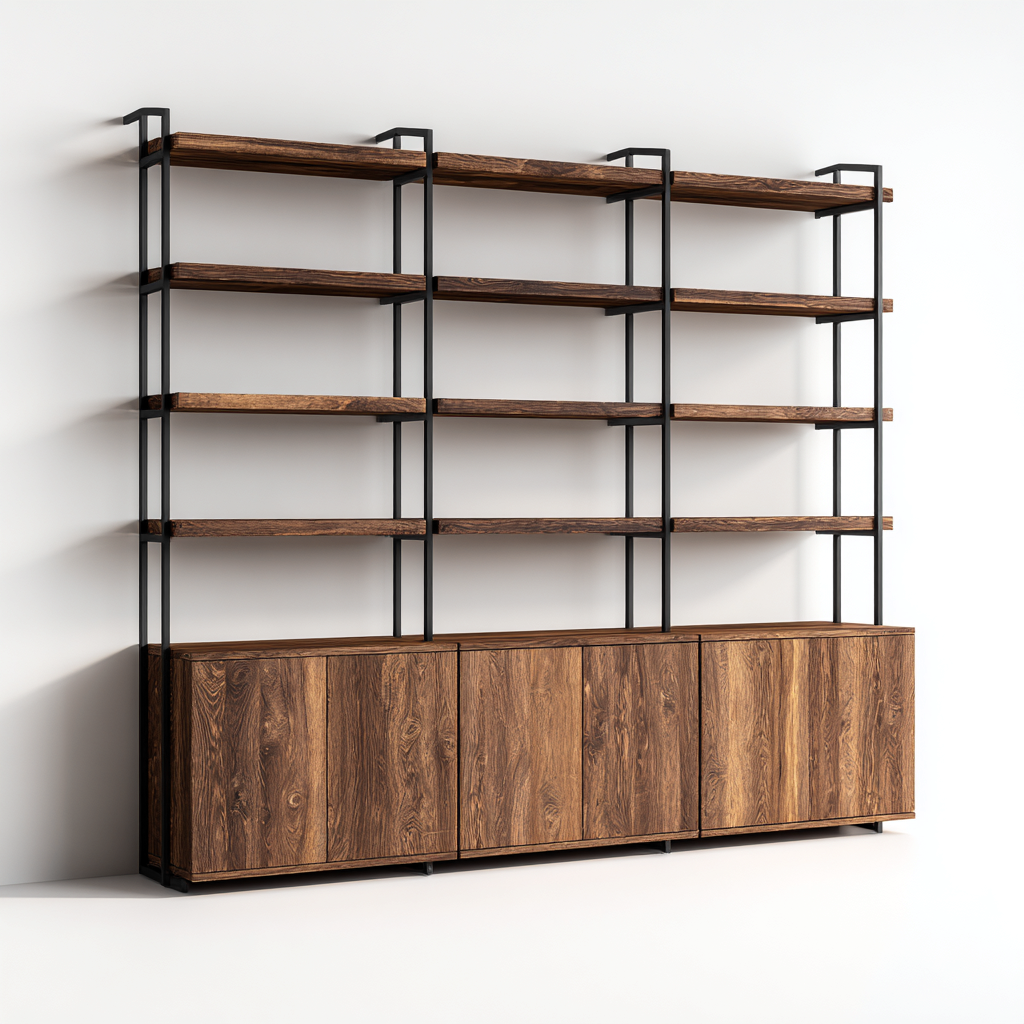 Estanterías madera y metal 240x40x200 cm - color marrón-negro - diseño industrial-Homiuphaus