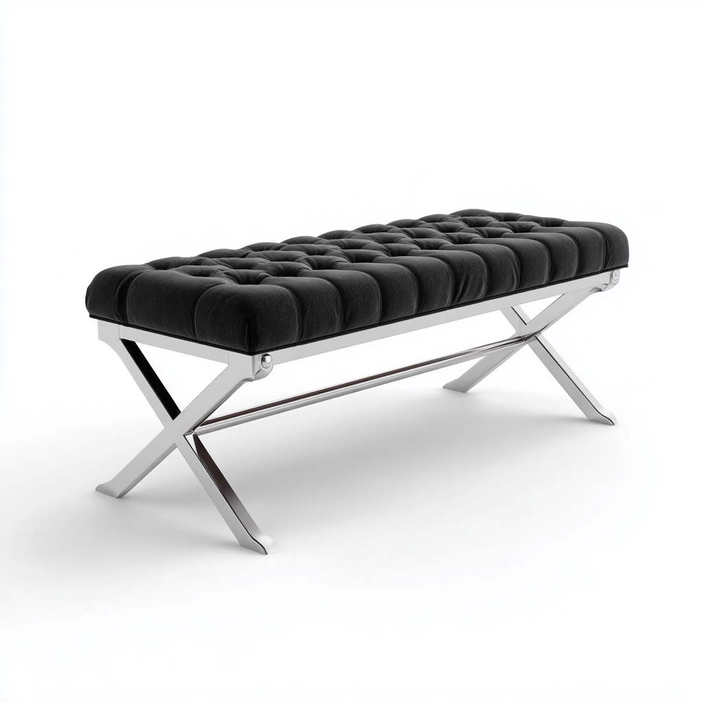 Banco de entrada metal-tela 110x40x47 cm - negro-plata - diseño elegante-Homiuphaus