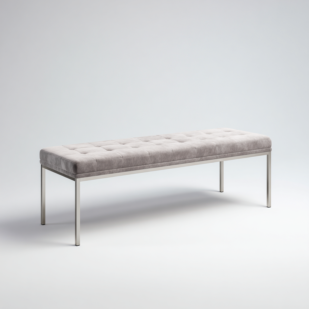 Banco de entrada tapizado en tela-metal 120x40x45 cm - gris claro-plateado - diseño moderno - apto para recibidor-Homiuphaus