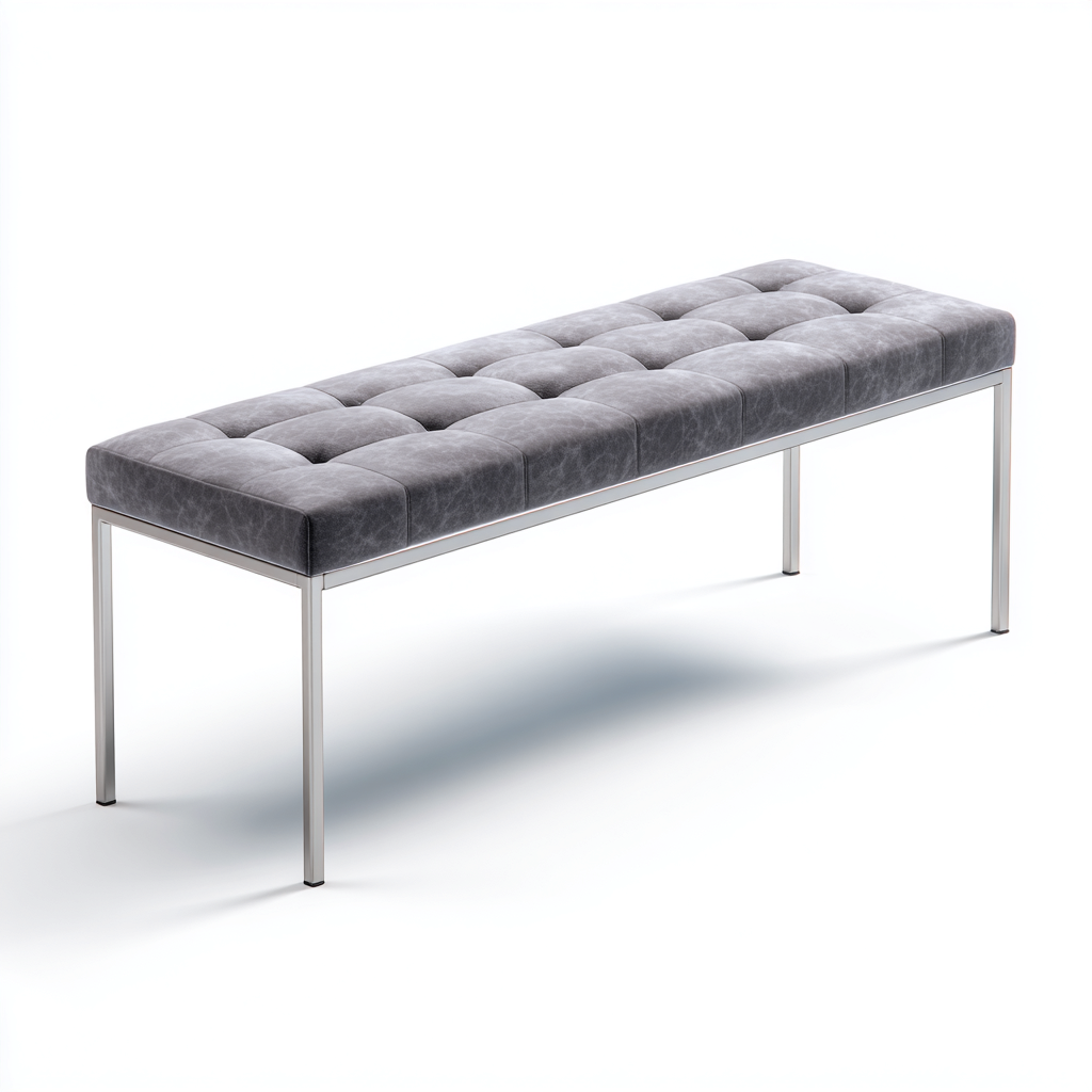 Banco de entrada metal y tapizado 115x40x47 cm - gris-cromado - diseño moderno acolchado-Homiuphaus