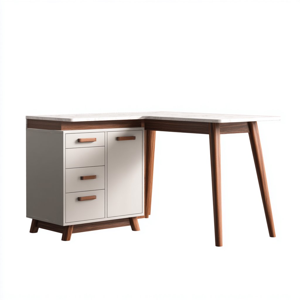 Mesa de oficina en esquina madera y melamina 145x120x75 cm - blanco-nogal - diseño funcional-Homiuphaus