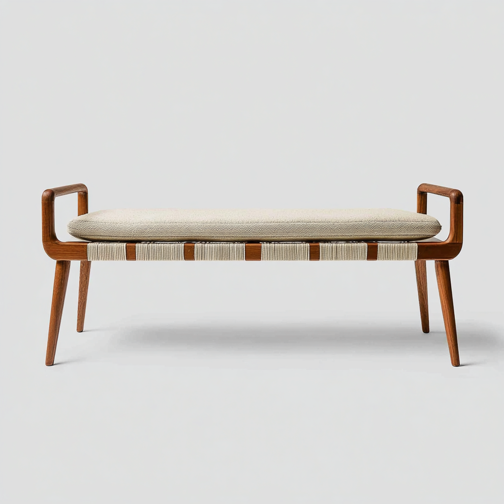 Bancos de entrada madera-tela 100x38x48 cm color beige apto para entrada diseño moderno-Homiuphaus