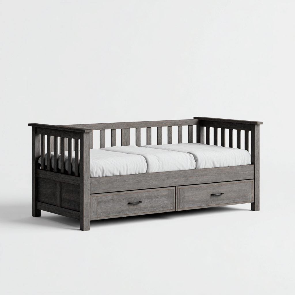 Sofá cama 200x90x90 cm - madera gris - diseño rústico-Homiuphaus