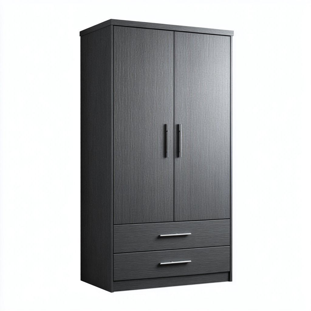 Armario madera gris oscuro 85x52x185 cm - 2 puertas y 2 cajones - diseño moderno-Homiuphaus