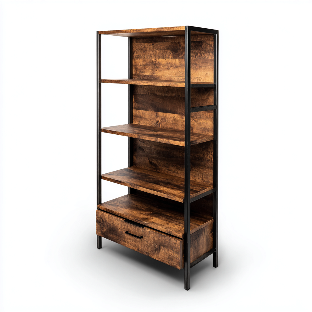 Estanterías madera-metal 90x35x165 cm - marrón-negro - diseño industrial-Homiuphaus