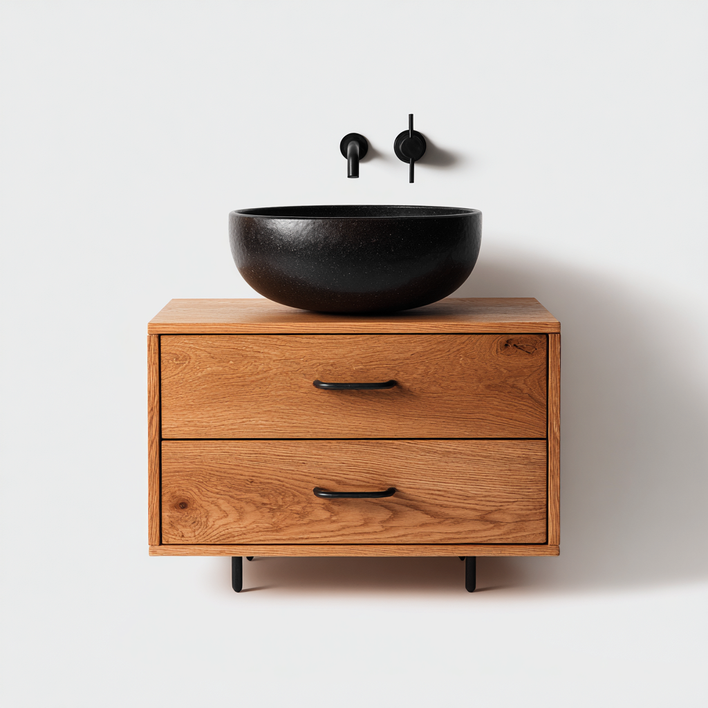 Muebles de baño con lavabo 80x45x55 cm madera negro apto para baño - diseño nórdico-Homiuphaus