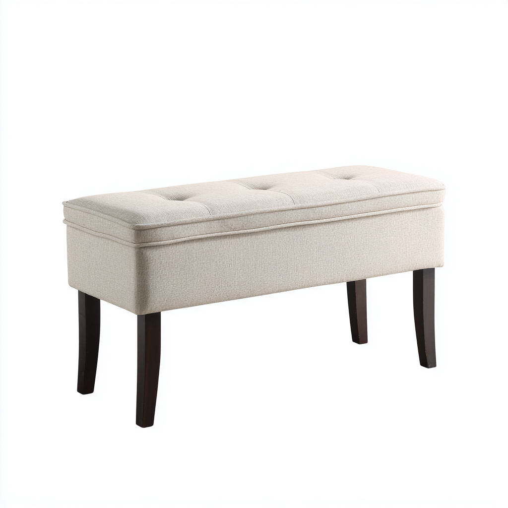 Banco de entrada tapizado en tela-madera 105x40x48 cm - beige-madera oscura - diseño moderno - apto para recibidor-Homiuphaus