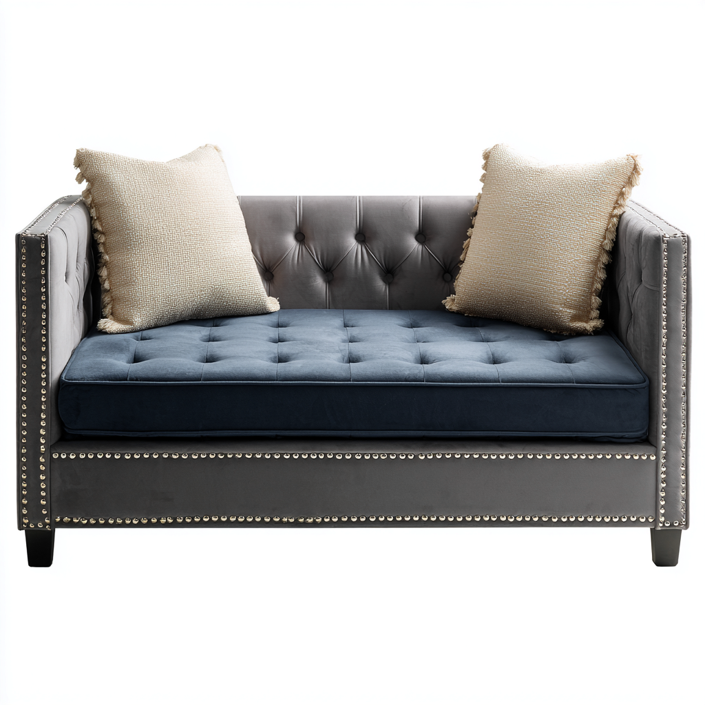 Sofá cama terciopelo gris y azul 165x85x80 cm - diseño moderno - estructura acolchada-Homiuphaus