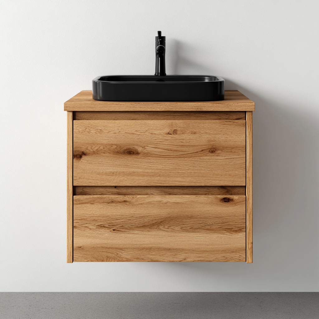Muebles de baño con lavabo madera-cerámica 62x46x55 cm - marrón-negro - diseño moderno-Homiuphaus