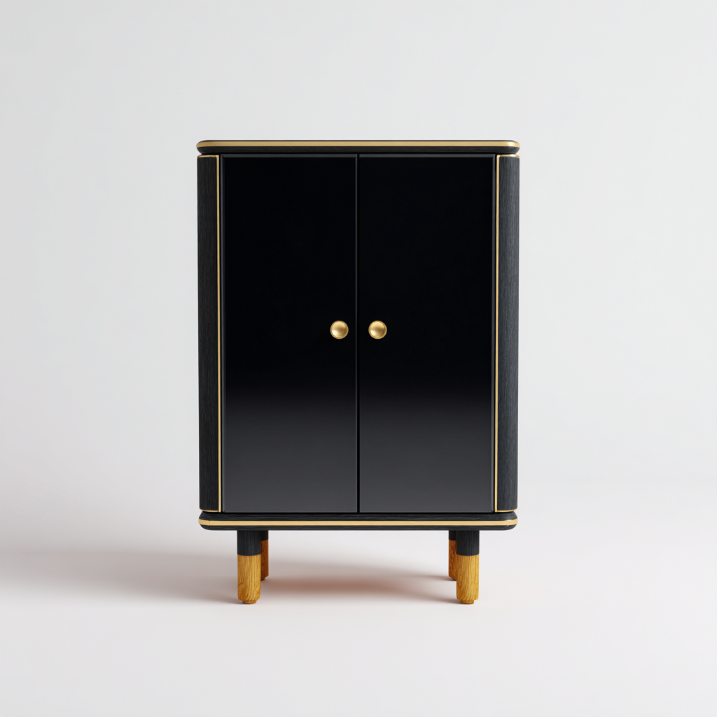 Armario de madera negro con detalles dorados 75x40x120 cm - negro-dorado - diseño elegante-Homiuphaus