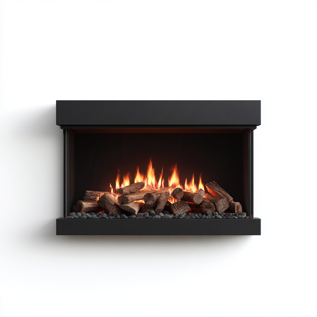 Chimenea eléctrica empotrada 120x20x60 cm - negra - diseño moderno con troncos decorativos-Homiuphaus