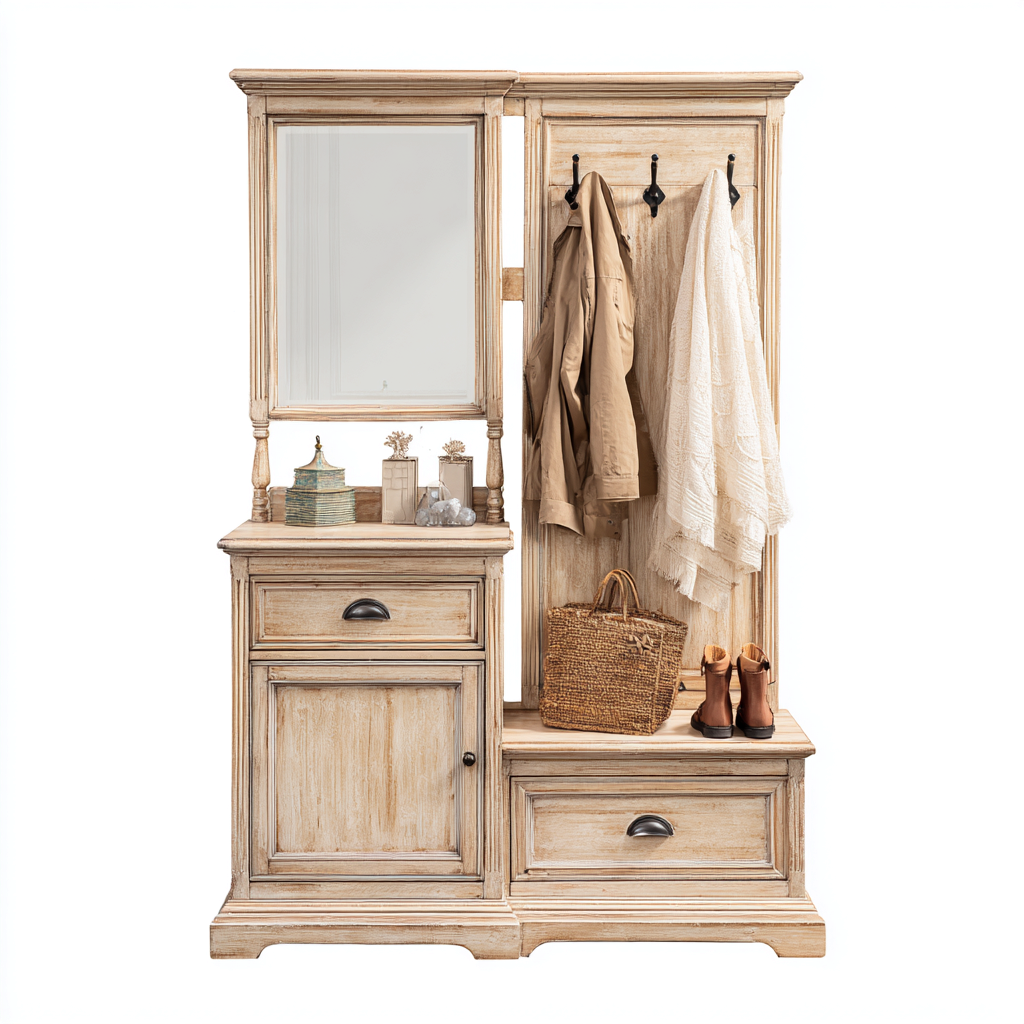 Perchero madera maciza 120x45x190 cm beige apto para recibidor diseño clásico-Homiuphaus