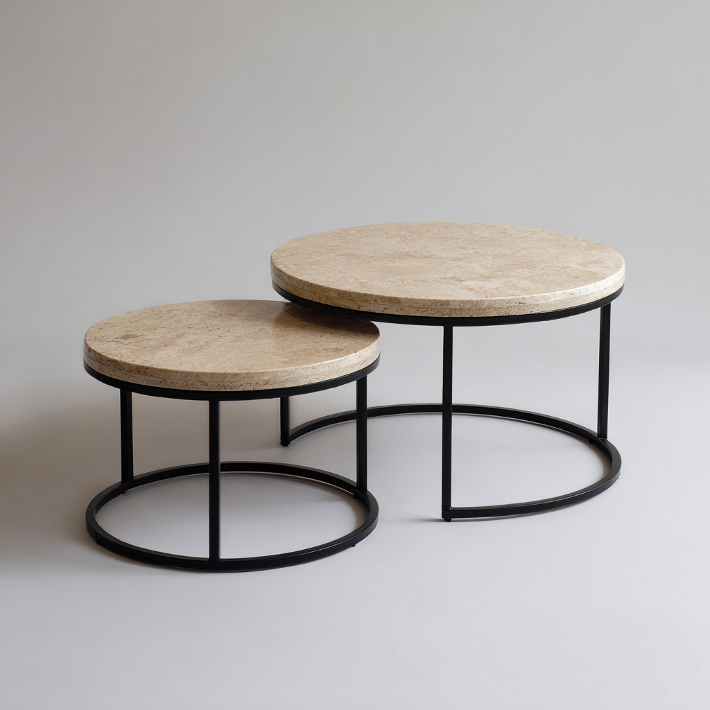 Mesa de centro de mármol-metal 80x80x45 cm - 60x60x38 cm - beige-negro - diseño moderno - apta para salón-Homiuphaus