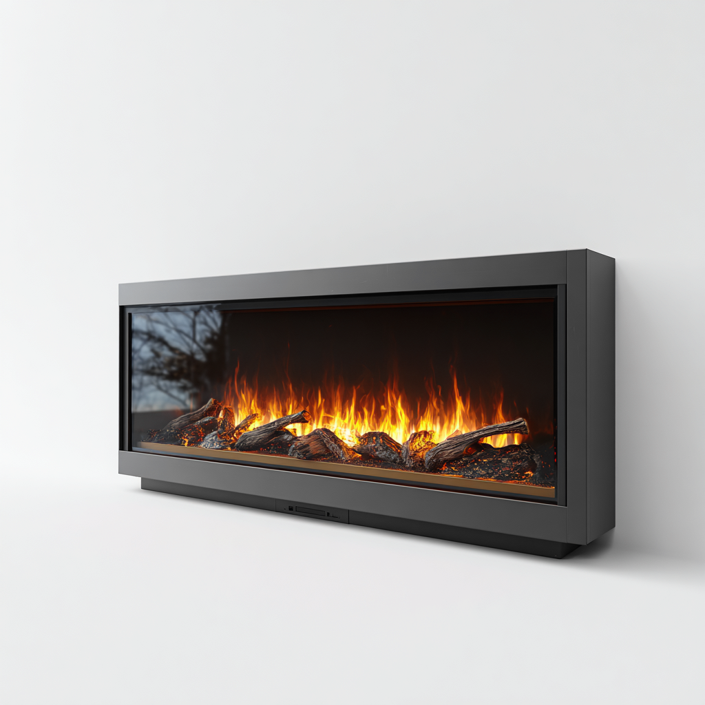 Chimeneas eléctricas metal-vidrio 130x20x55 cm negro apto para salón diseño moderno-Homiuphaus