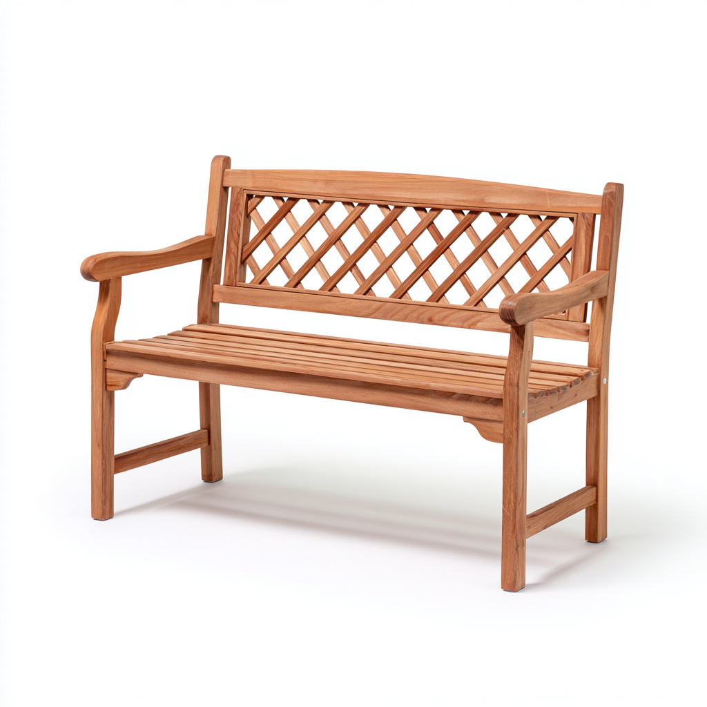 Banco de jardín de madera con respaldo enrejado 148x60x92 cm - madera natural - diseño decorativo-Homiuphaus