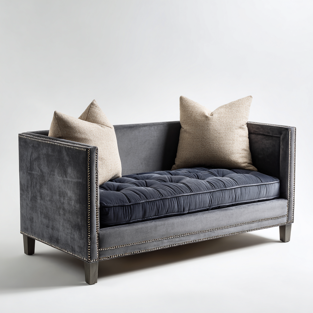 Sofas cama terciopelo-madera 175x80x85 cm - gris-azul - diseno funcional-Homiuphaus