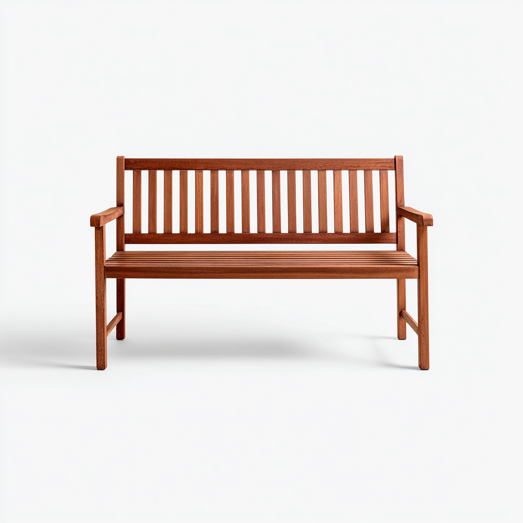 Banco de jardín de madera rojiza con respaldo de listones 150x58x92 cm - madera rojiza - diseño estable-Homiuphaus