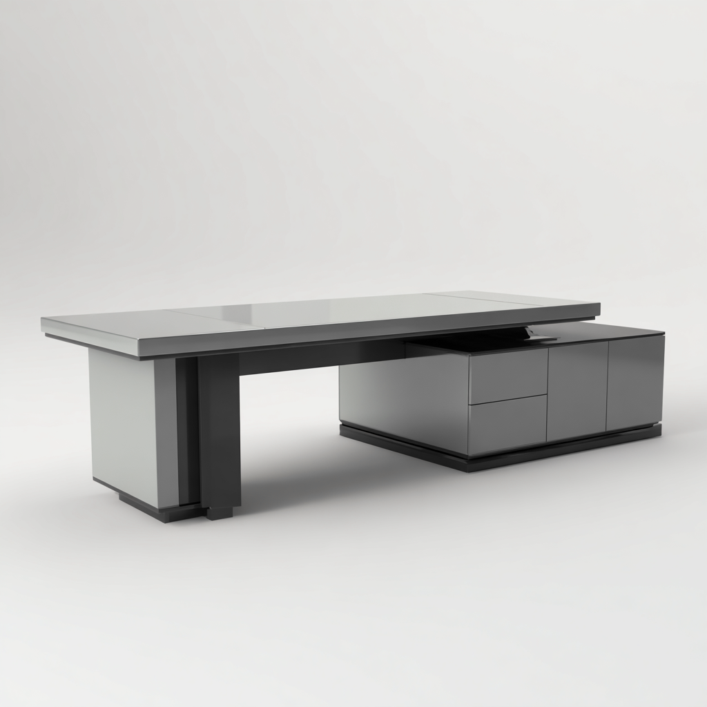 Mesa de oficina metal gris 200x90x75 cm - con almacenamiento lateral - diseño moderno-Homiuphaus