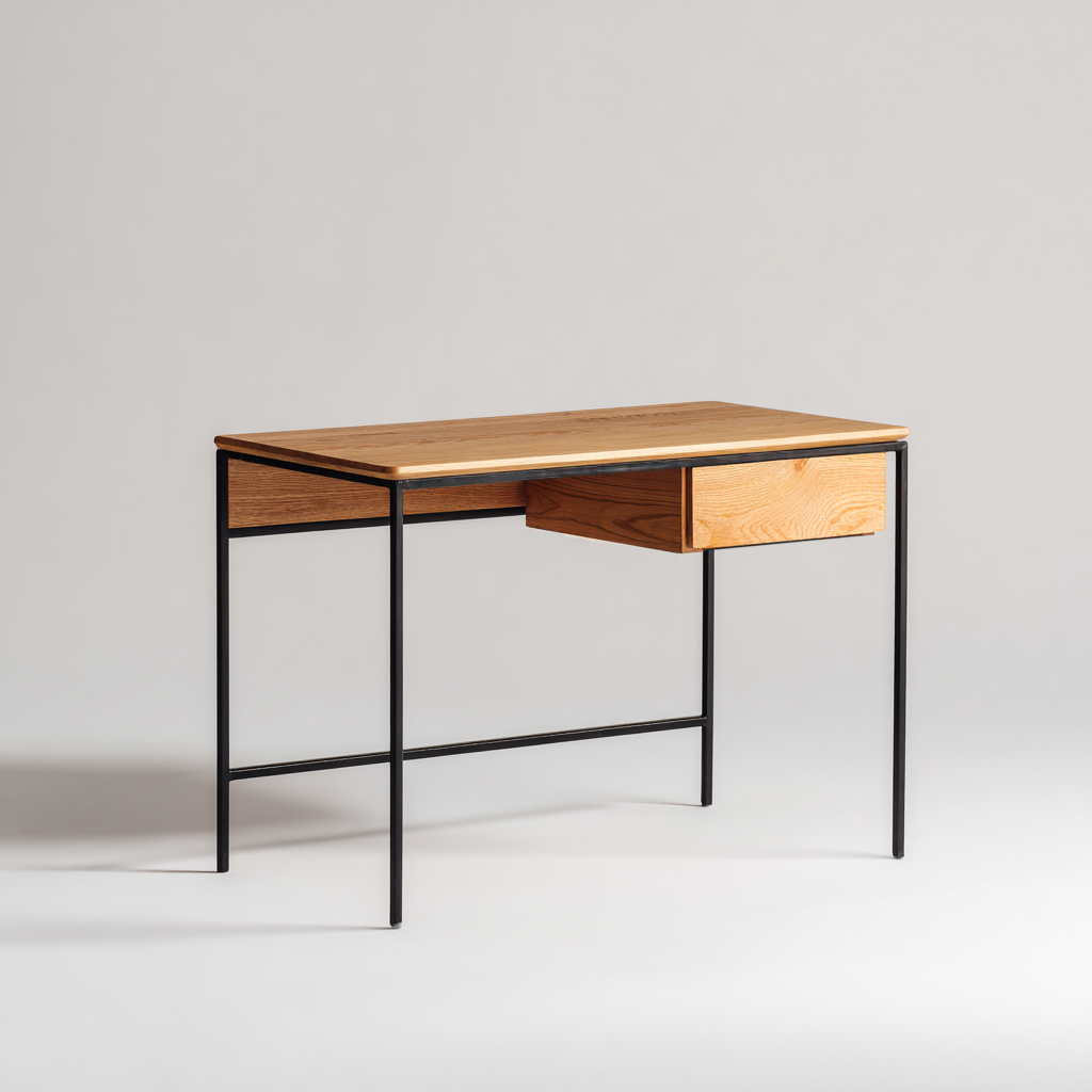 Mesa de oficina 120x60x75 cm - madera clara-negro - diseño moderno-Homiuphaus