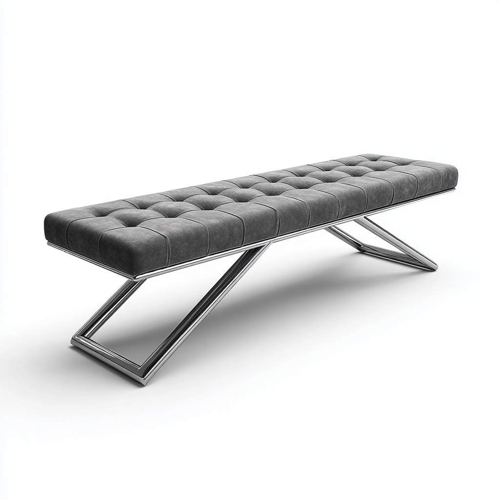 Banco de entrada tapizado en tela-metal 130x40x45 cm - gris-plateado - diseño moderno - apto para recibidor-Homiuphaus